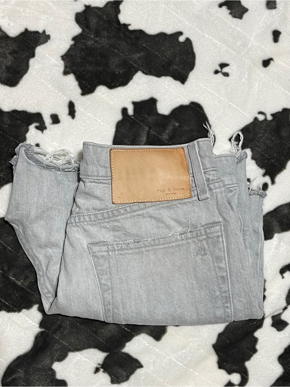 rag & bone Light Gray Boyfriend Jeans with Leather Patch